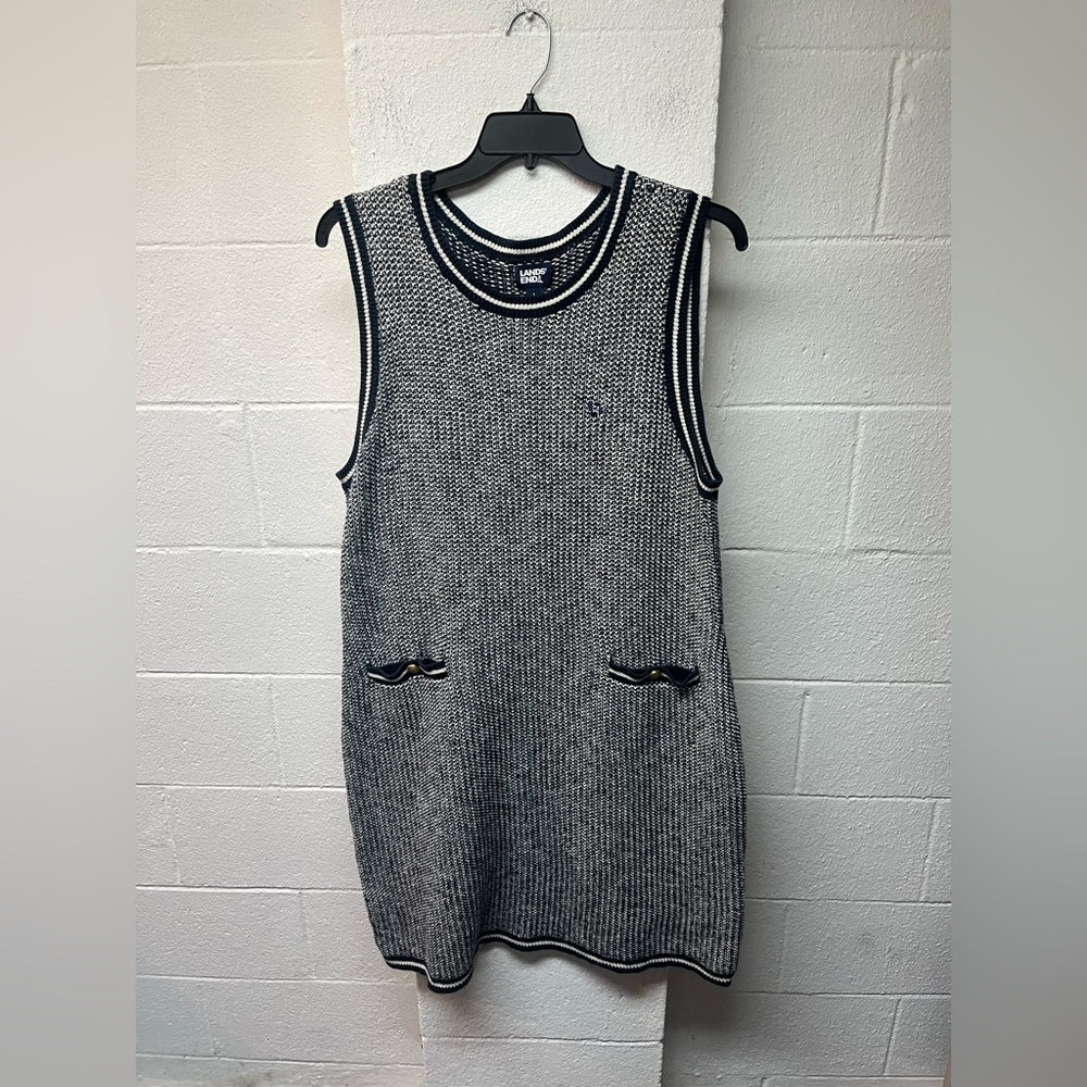 Lands' End Navy and White Knit Sweater